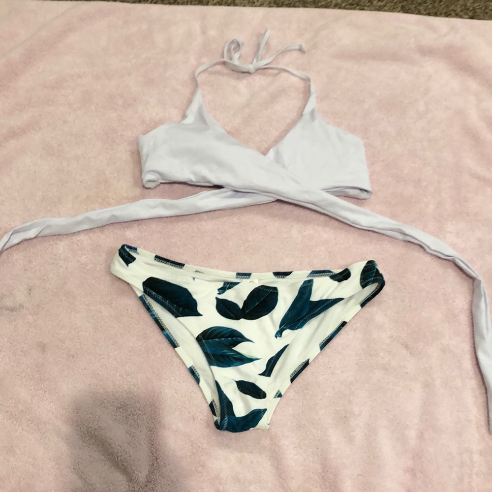 Cupshe White top leaf bottom bikini